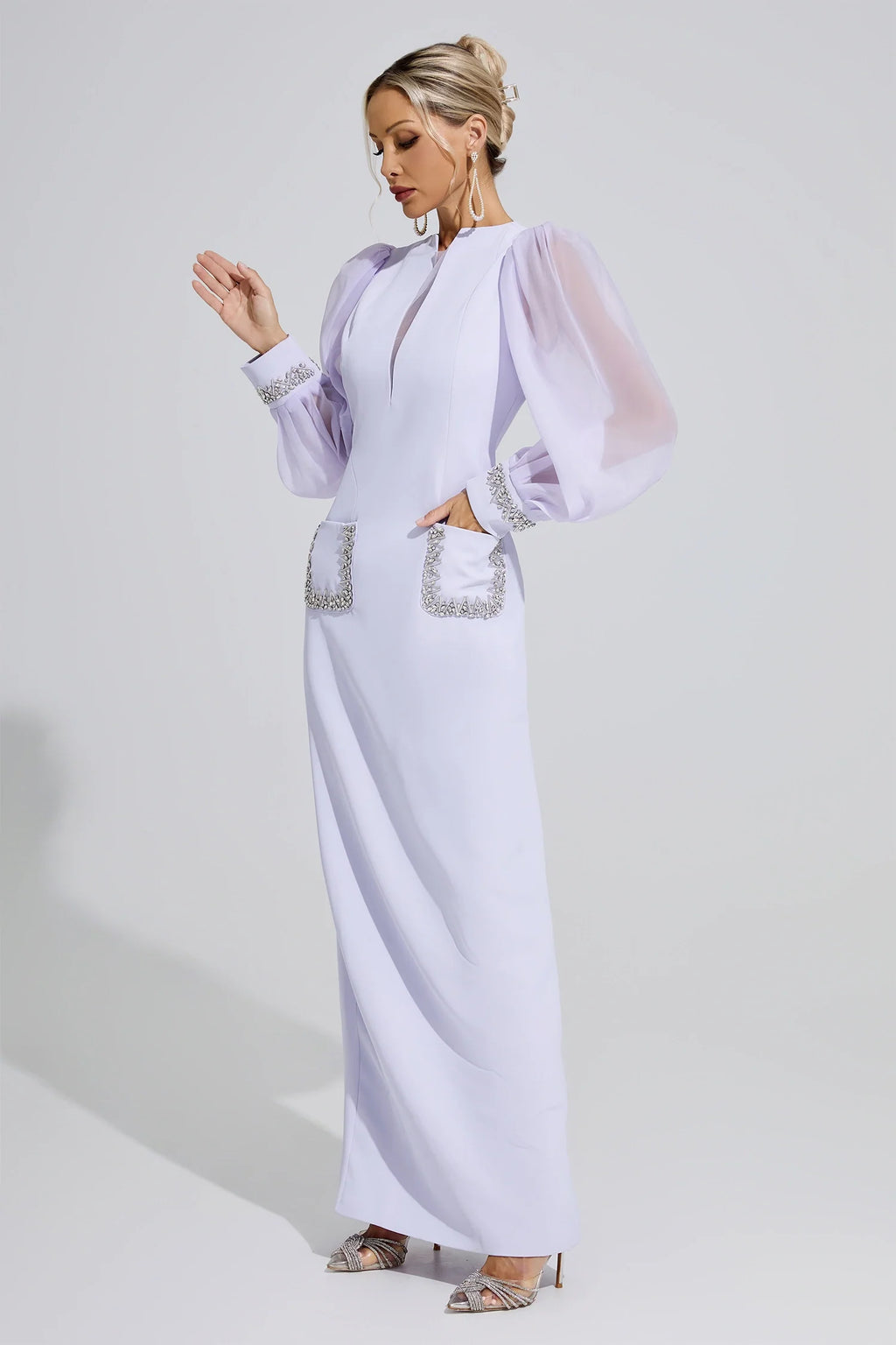 DALIA - Balloon Sleeve Maxi Dress - Purple