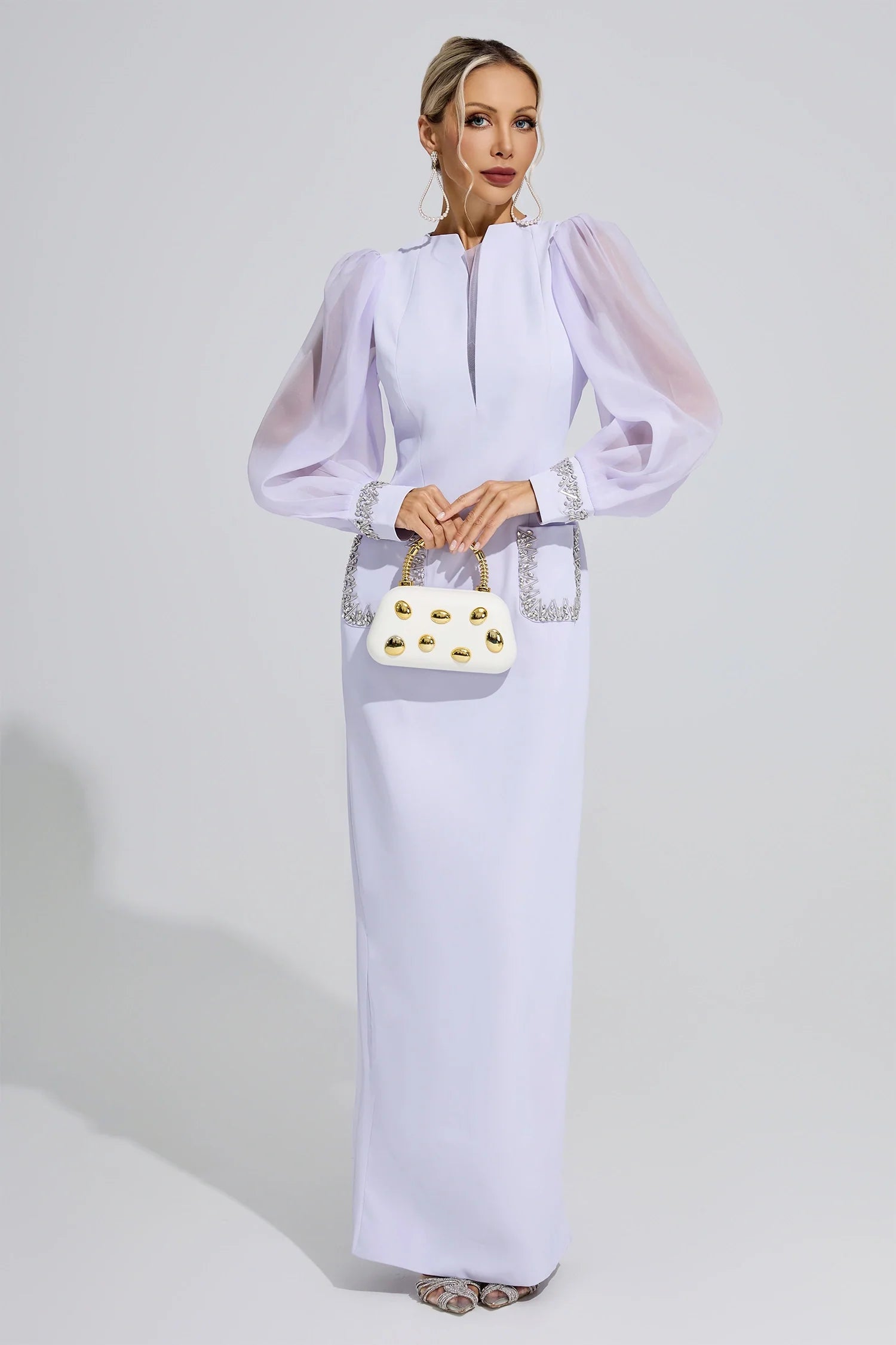 DALIA - Balloon Sleeve Maxi Dress - Purple