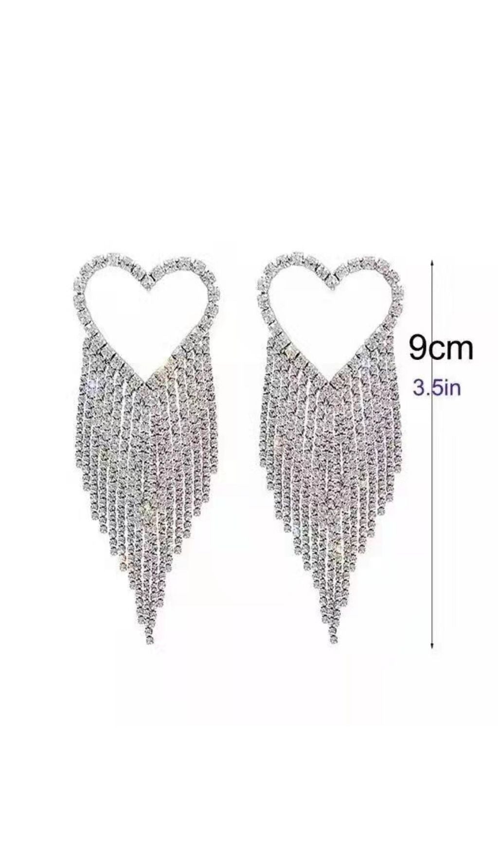 DALIA - Heart Rhinestone Tassel Earrings