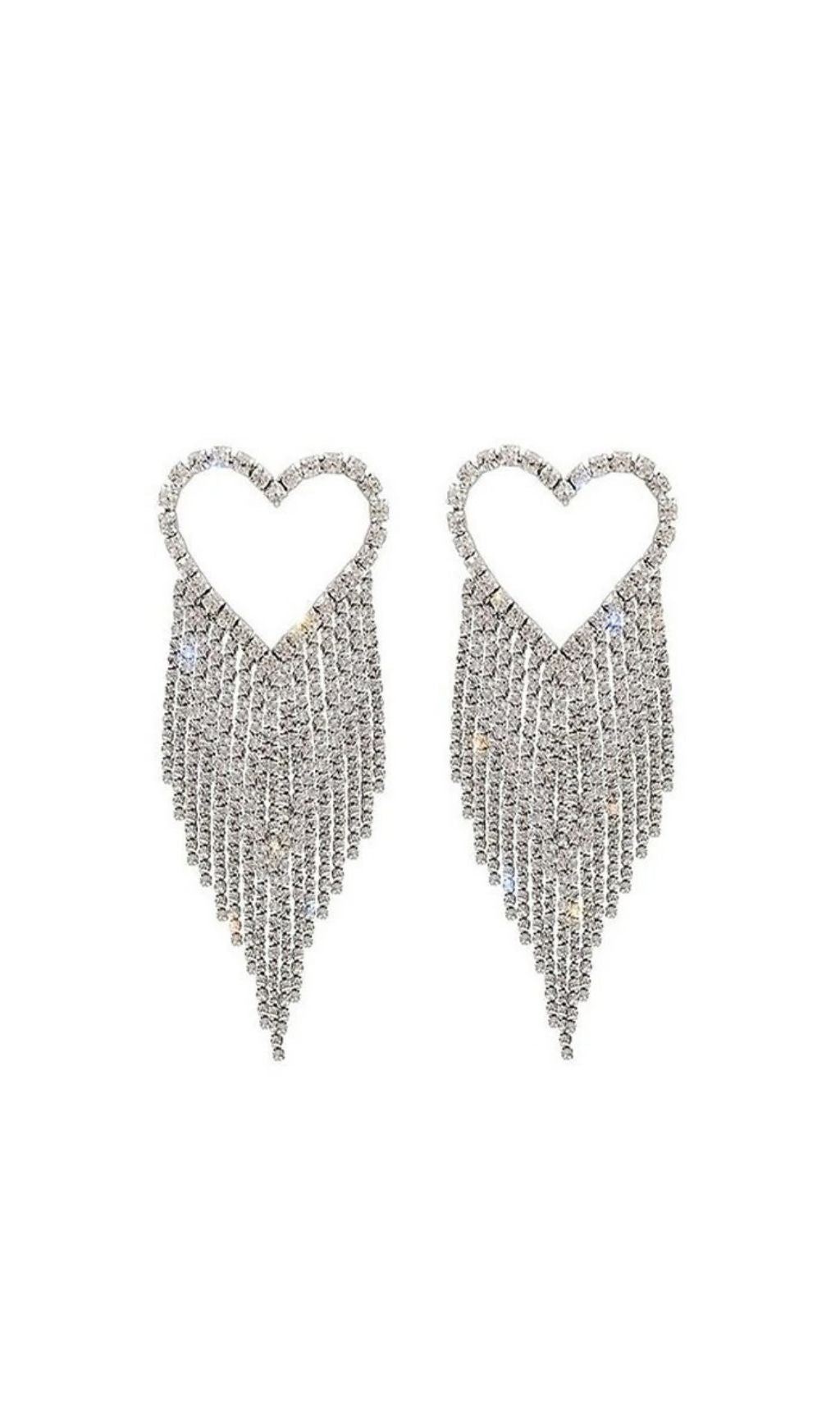 DALIA - Heart Rhinestone Tassel Earrings