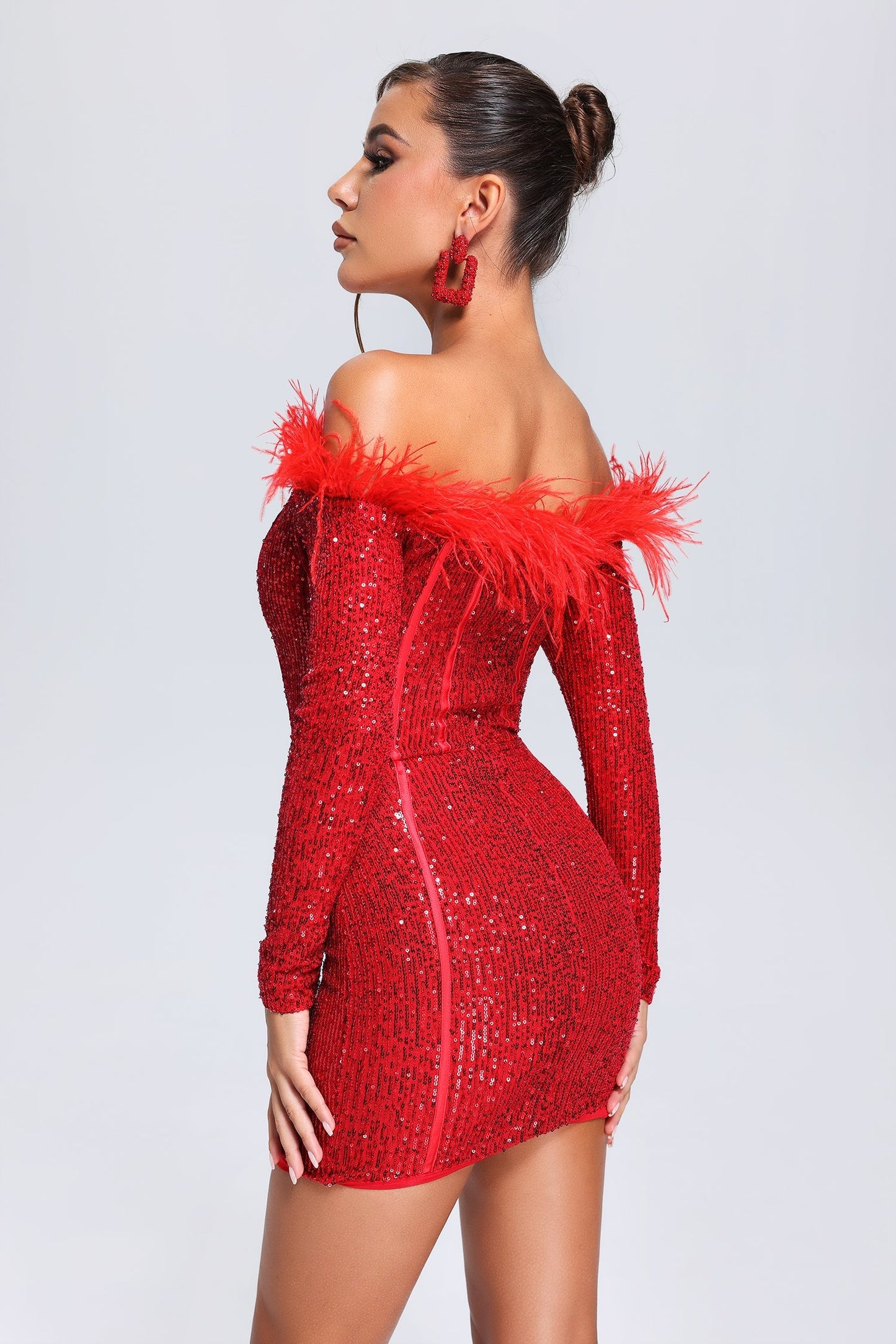 DALIA - Wooh Feather Sequin Mini Dress - Red