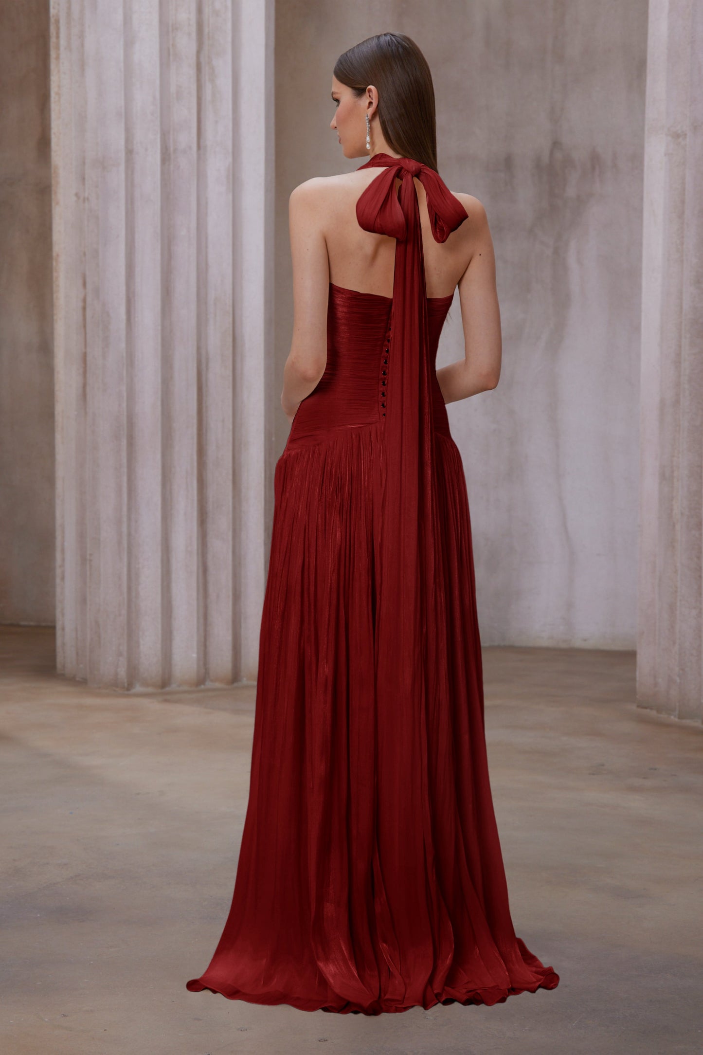 DALIA - Red Gathered Maxi Dress