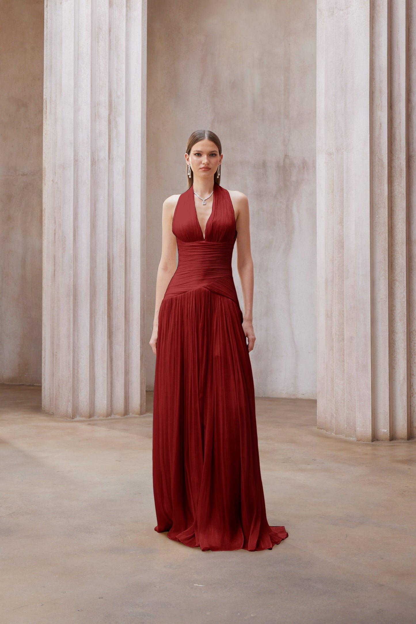 DALIA - Red Gathered Maxi Dress