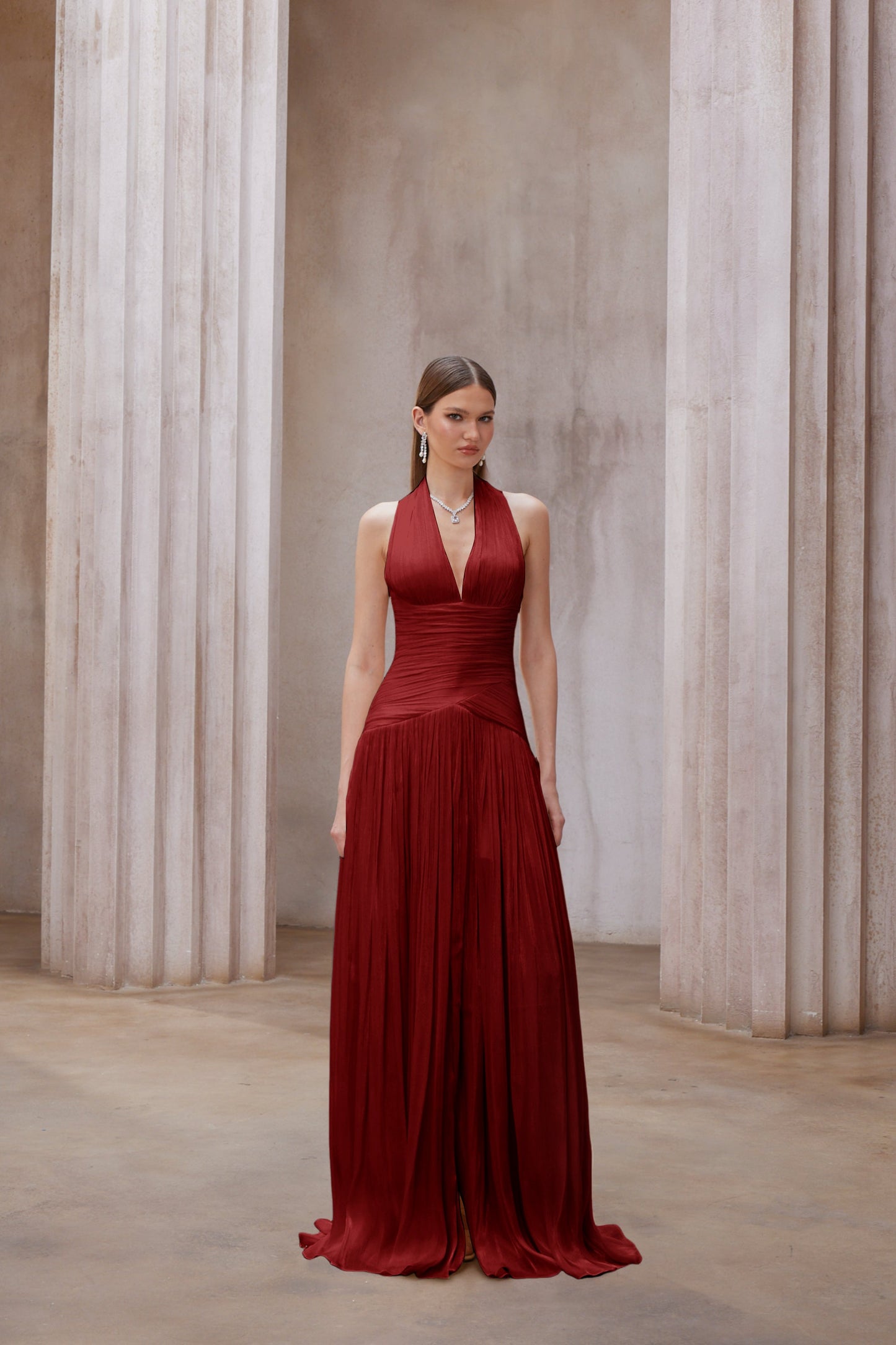 DALIA - Red Gathered Maxi Dress