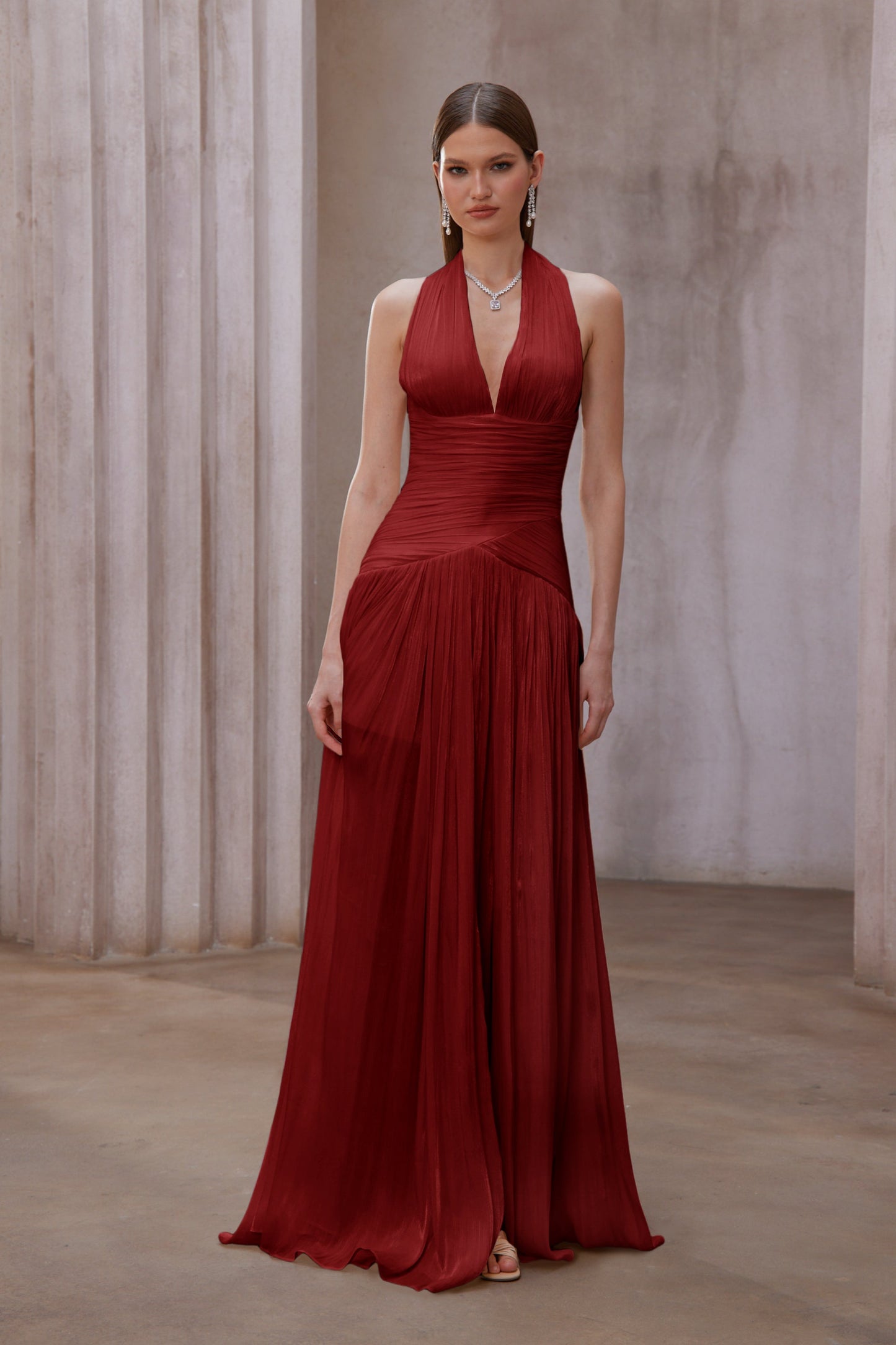 DALIA - Red Gathered Maxi Dress
