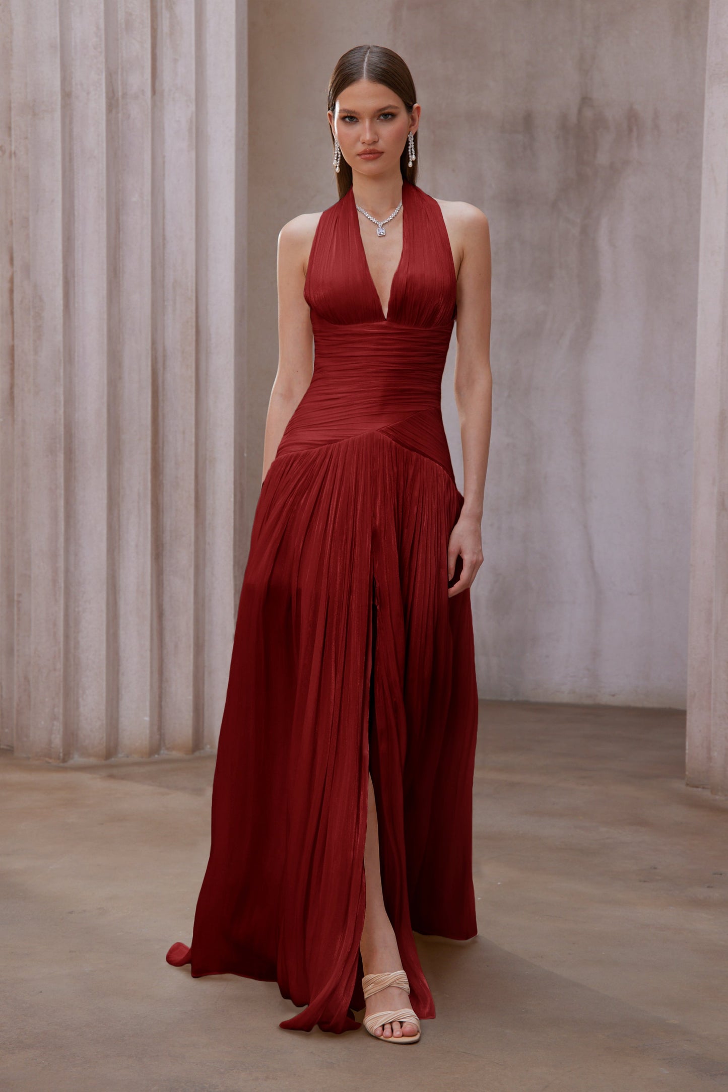 DALIA - Red Gathered Maxi Dress