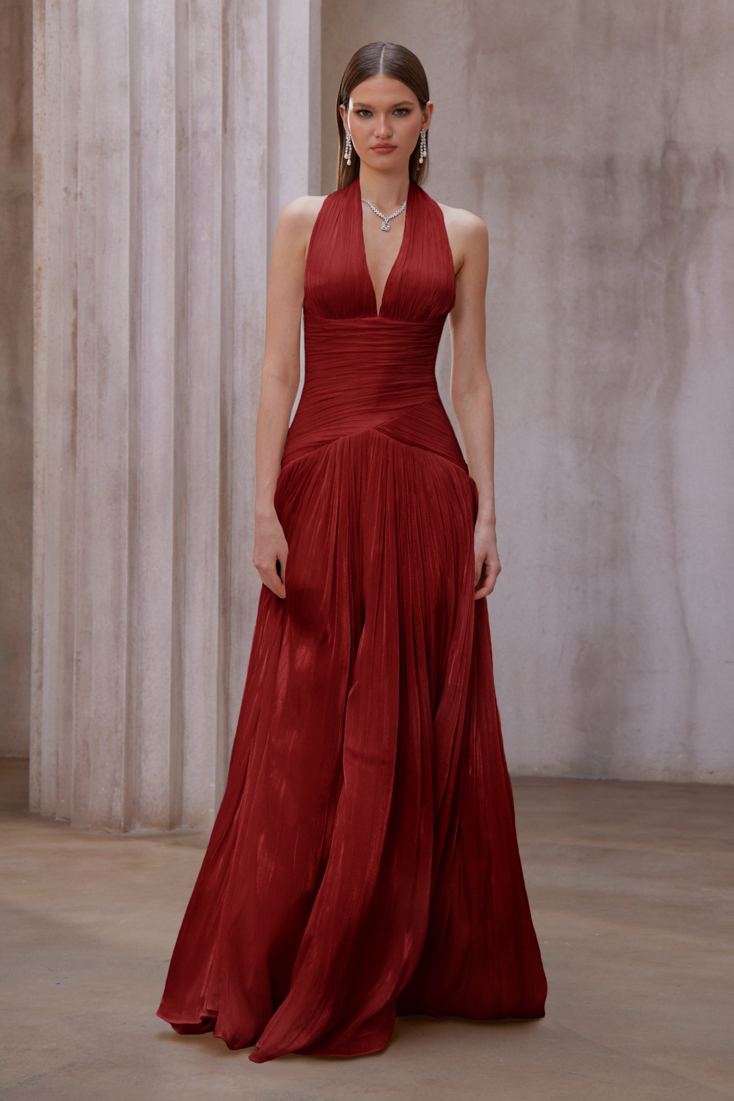 DALIA - Red Gathered Maxi Dress