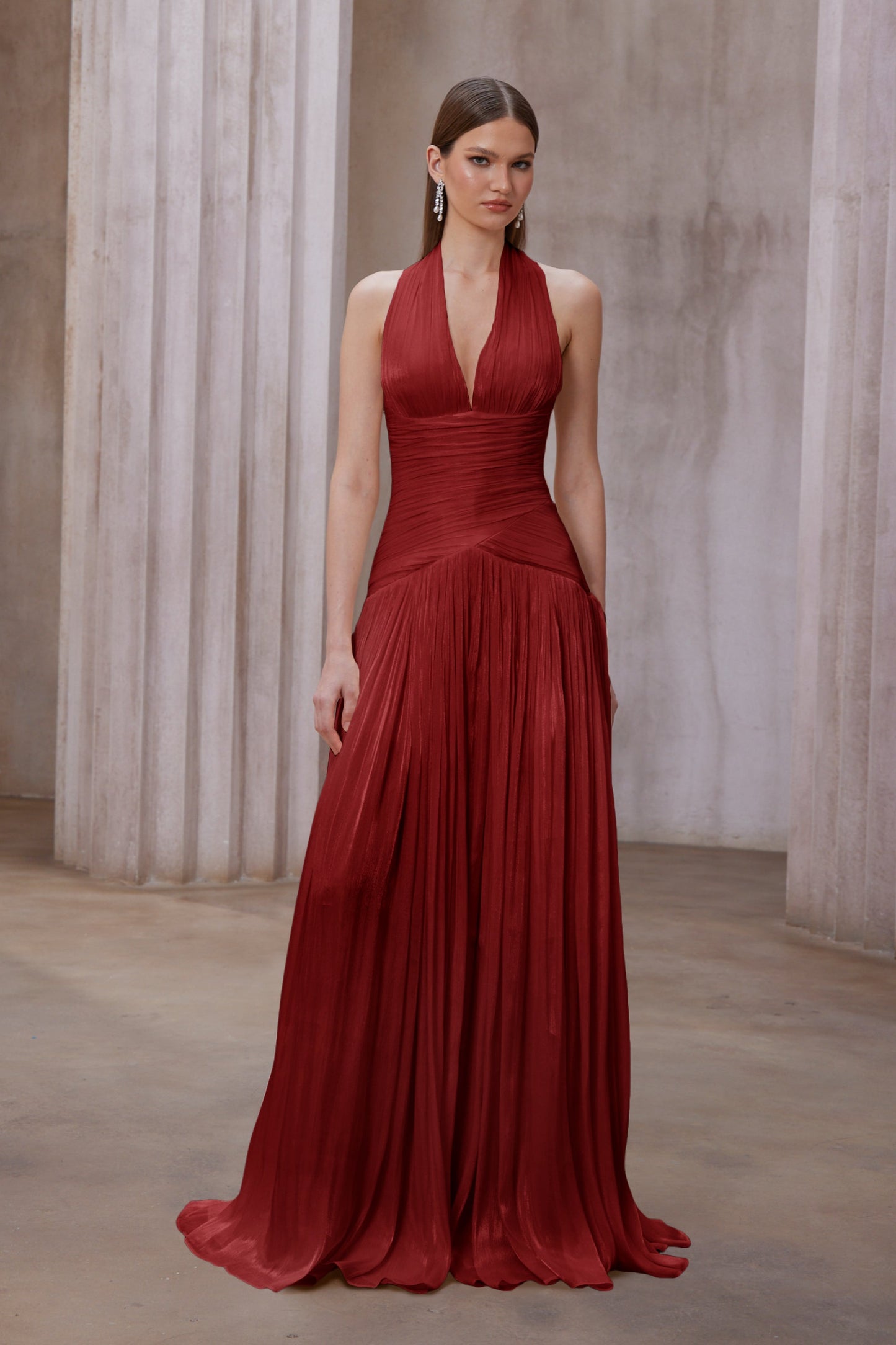 DALIA - Red Gathered Maxi Dress