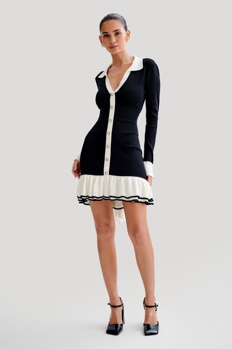 DALIA - Ruffle Bow Mini Knit Dress