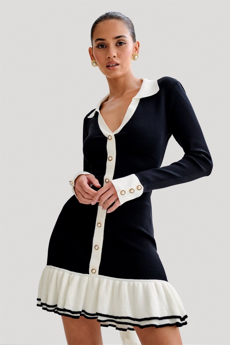 DALIA - Ruffle Bow Mini Knit Dress