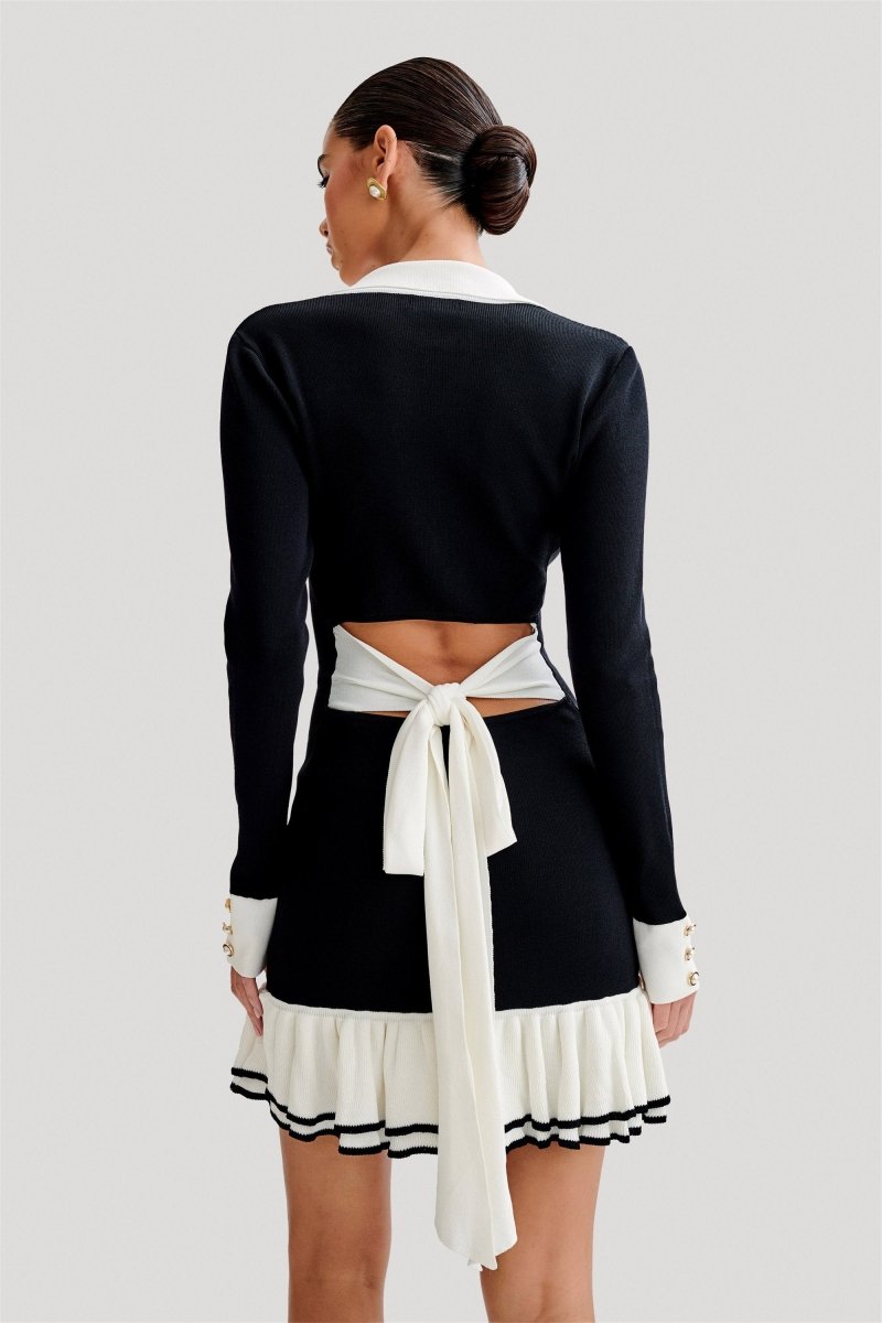 DALIA - Ruffle Bow Mini Knit Dress