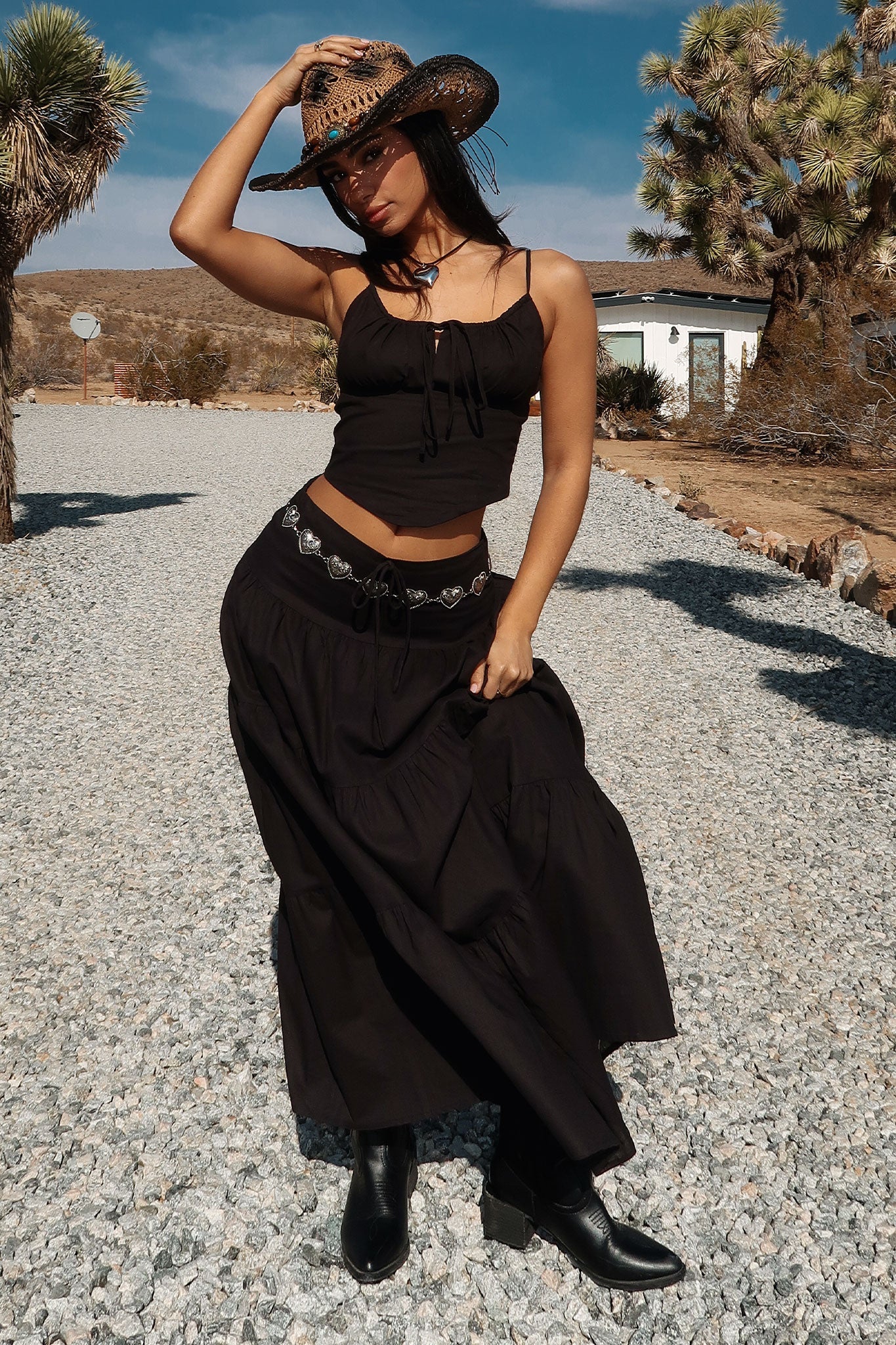 DALIA - Ibiza Linen Maxi Skirt - Black