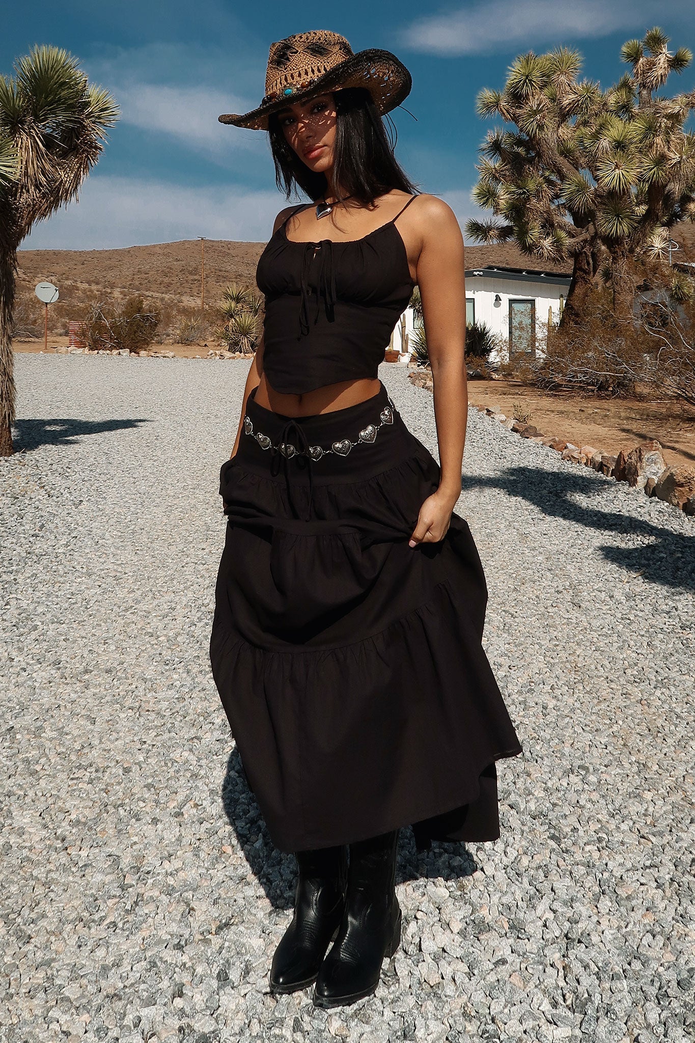 DALIA - Ibiza Linen Maxi Skirt - Black