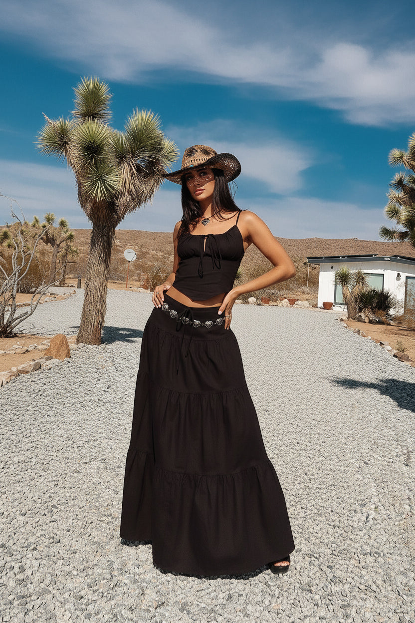 DALIA - Ibiza Linen Maxi Skirt - Black