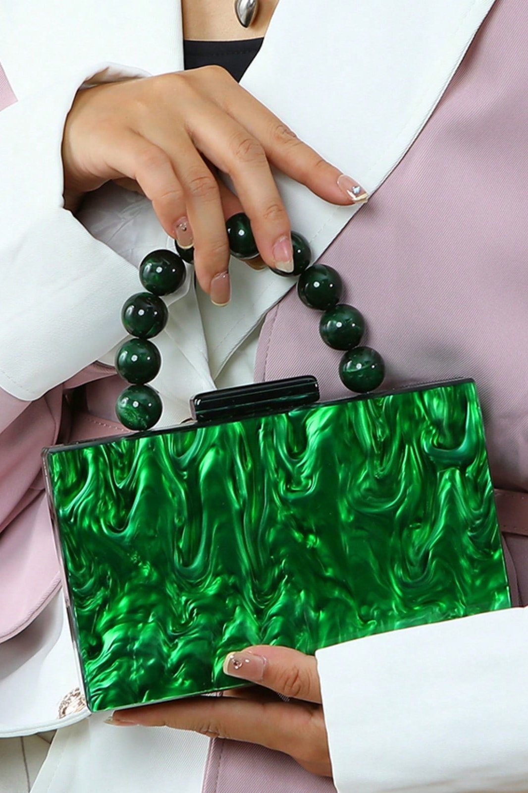 DALIA - Beaded Chain Marbling Handbag