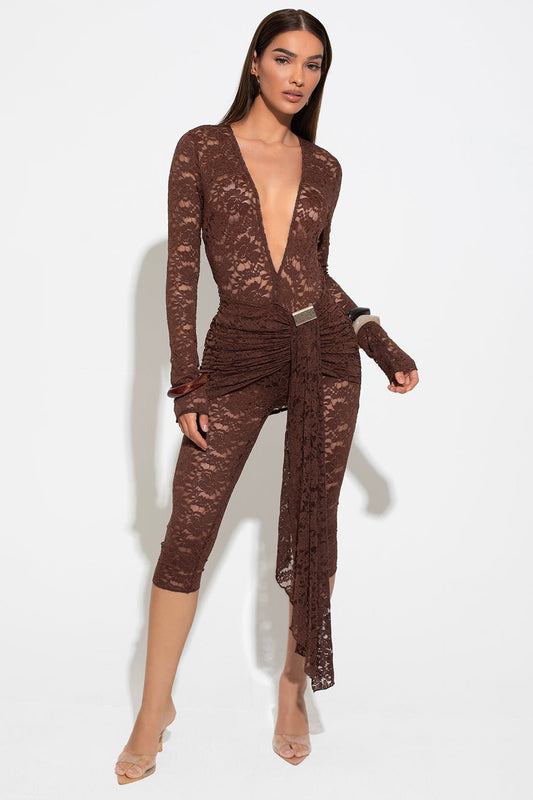 DALIA - Lace Jumpsuit Brown