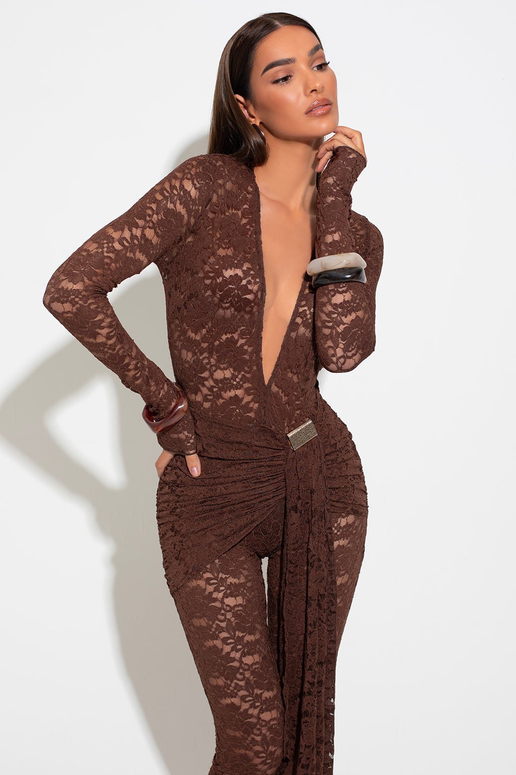DALIA - Lace Jumpsuit Brown