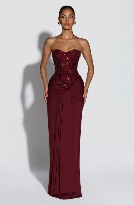 DALIA - Elegant Strapless Evening Gown - Cherry