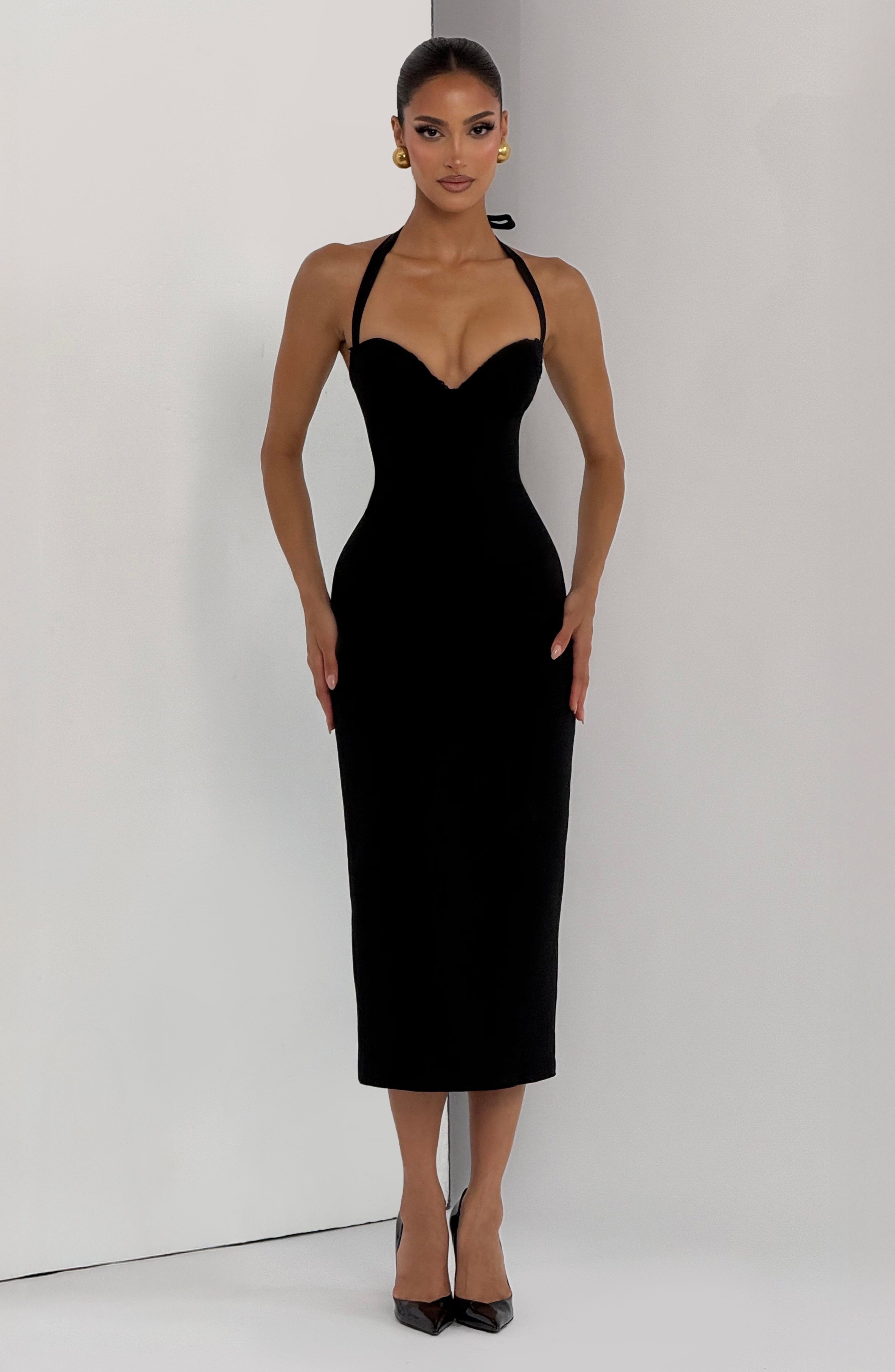 DALIA - Romantic Midi Dress - Black