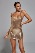 DALIA - Brett Diamante Mesh Mini Dress - Gold