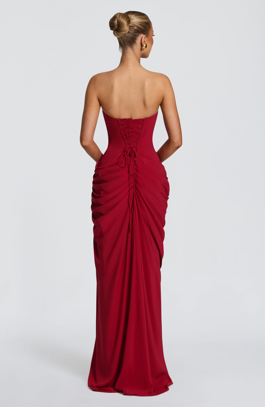 DALIA - Ruched Maxi Dress with Cross Front - Burgundy