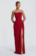 DALIA - Ruched Maxi Dress with Cross Front - Burgundy