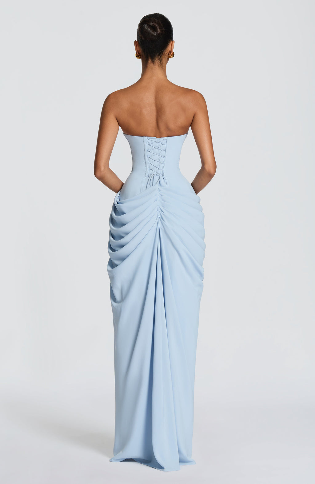 DALIA - Ruched Maxi Dress with Cross Front - Baby Blue