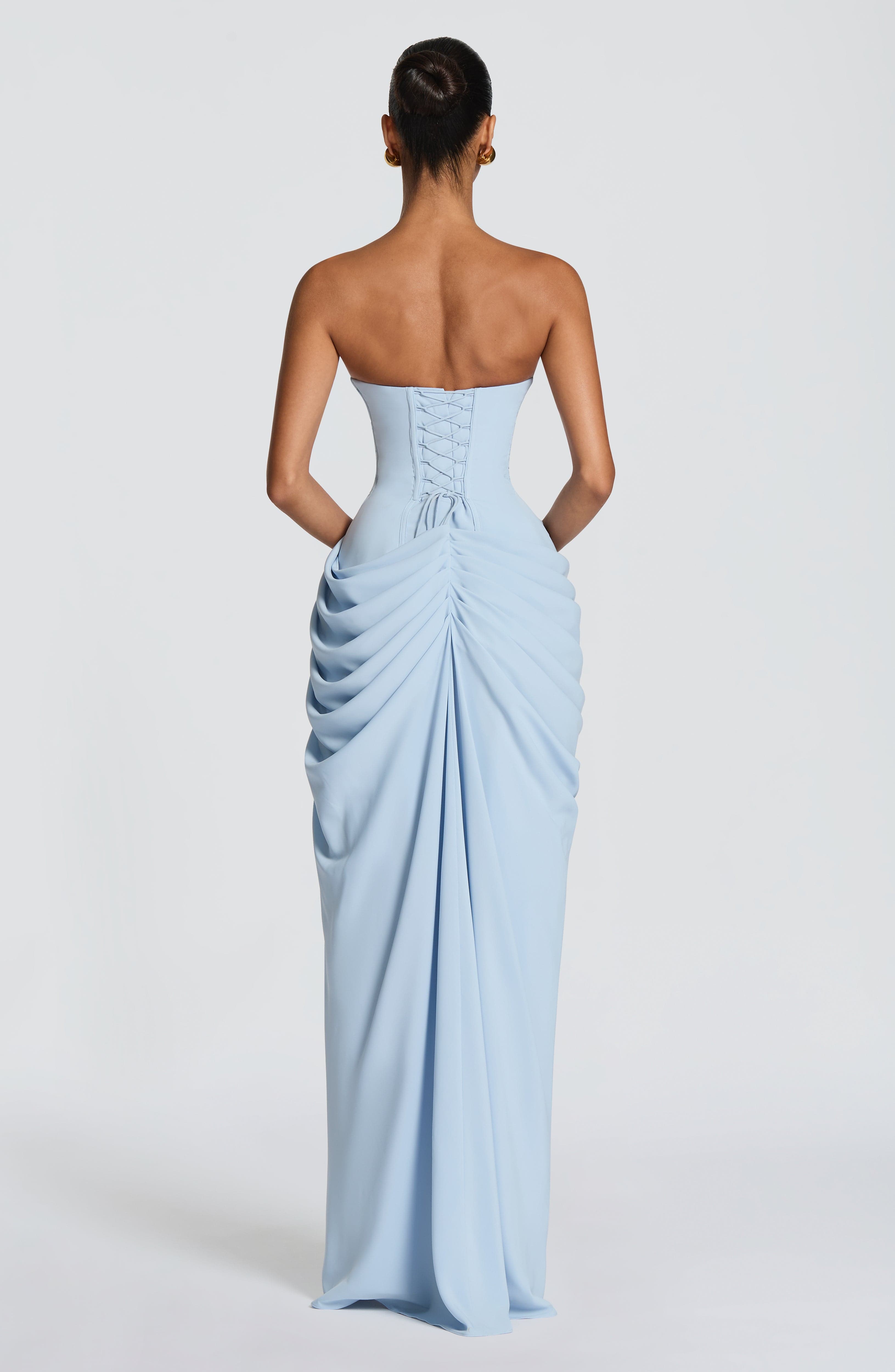 DALIA - Ruched Maxi Dress with Cross Front - Baby Blue