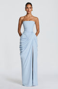 DALIA - Ruched Maxi Dress with Cross Front - Baby Blue