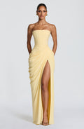 DALIA - Ruched Maxi Dress with Cross Front - Lemon