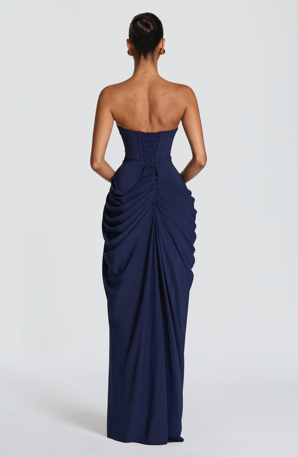 DALIA - Ruched Maxi Dress with Cross Front - Blue