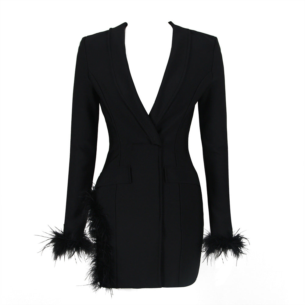 DALIA - Feather-Trim Blazer Dress
