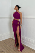 DALIA - Slanted Shoulder Halter Set In Purple
