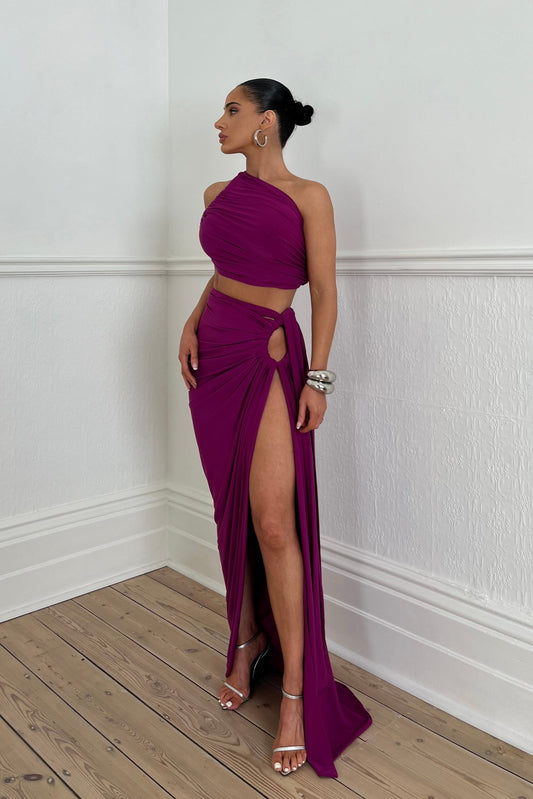 DALIA - Slanted Shoulder Halter Set In Purple