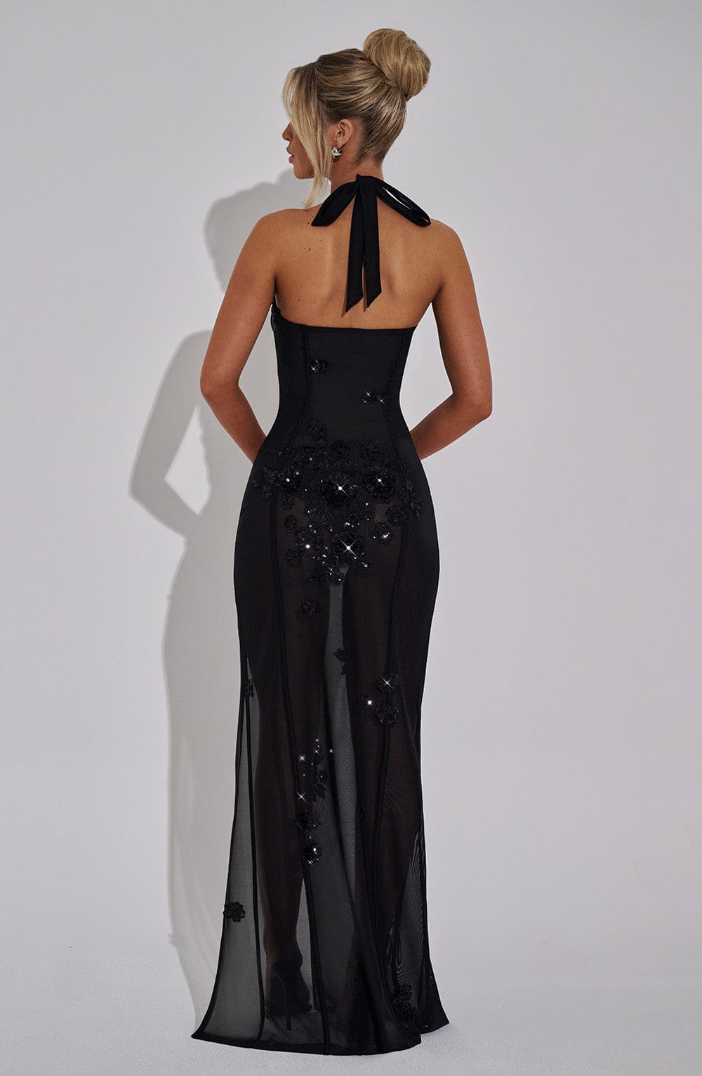 DALIA - Luxury Mesh Maxi Dress - Black