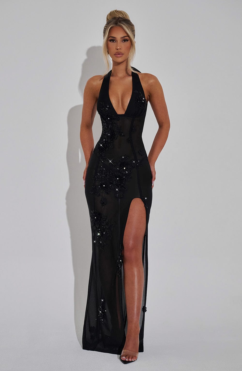 DALIA - Luxury Mesh Maxi Dress - Black