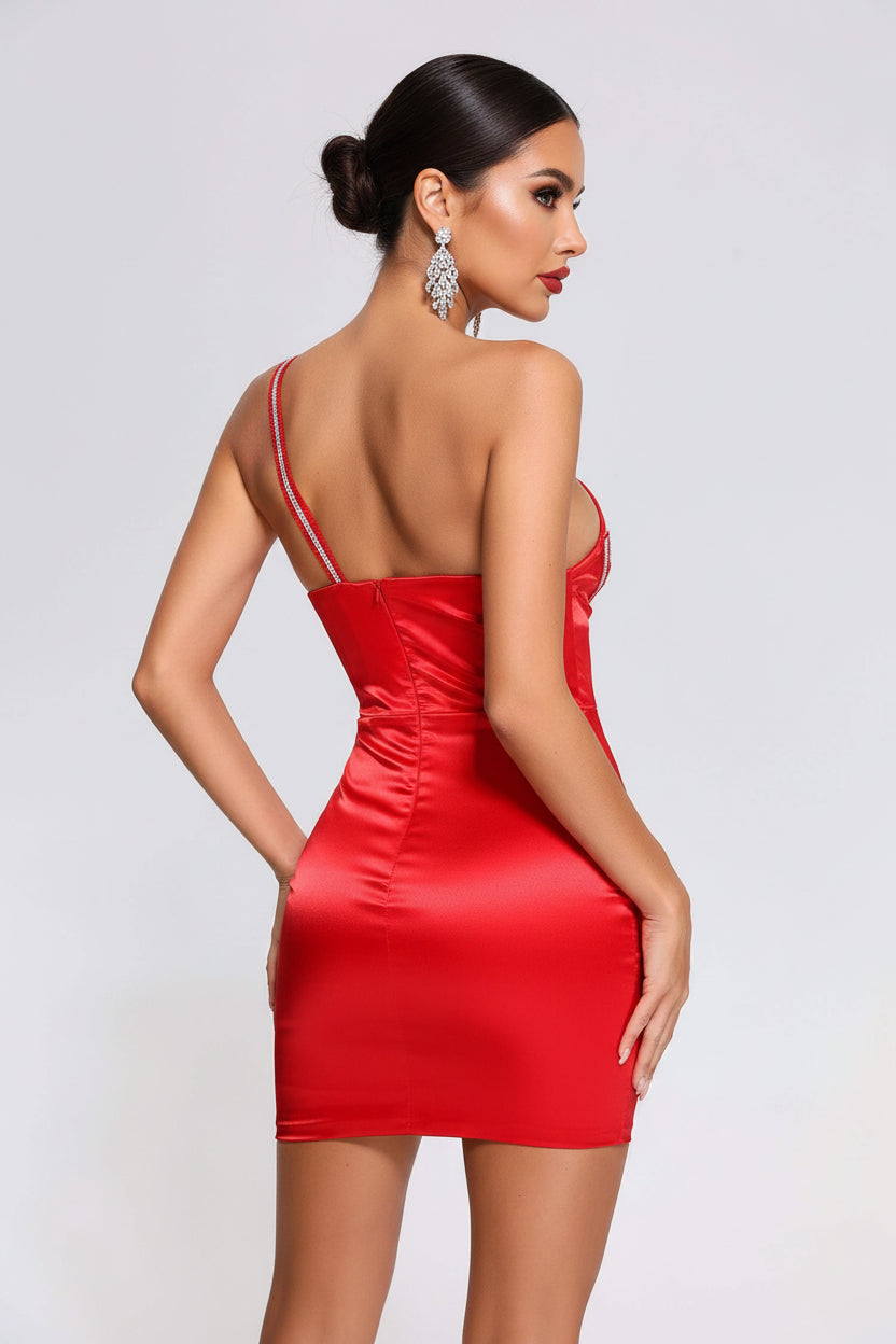 DALIA - Paisley Satin Mini Dress Red