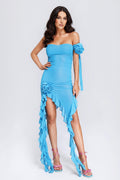 DALIA - Griselda Ruffle Mesh Midi Dress - Blue