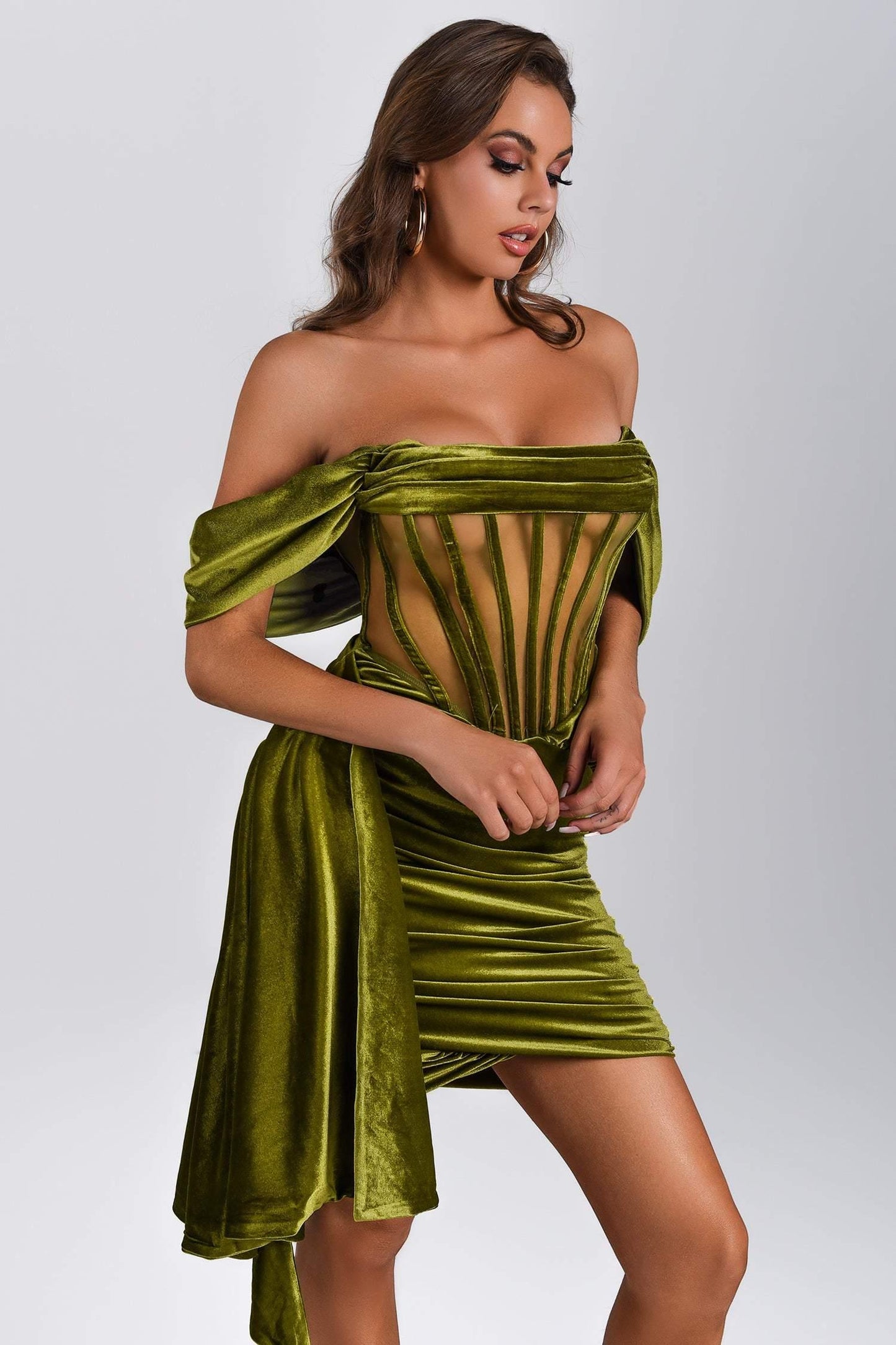 DALIA - Elasa Velvet Corset Mini Dress - Green