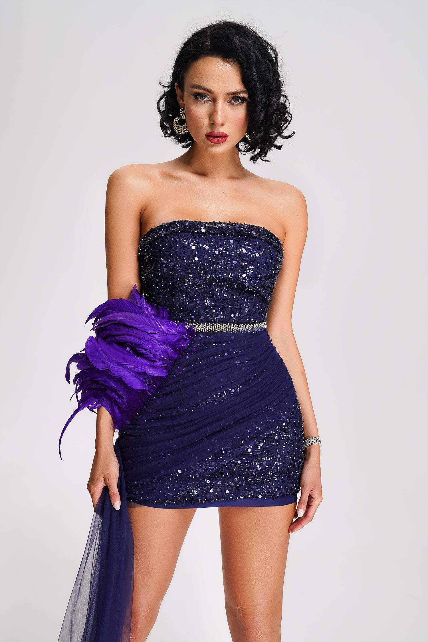 DALIA - Kuka Strapless Sequin Mini Dress Purple