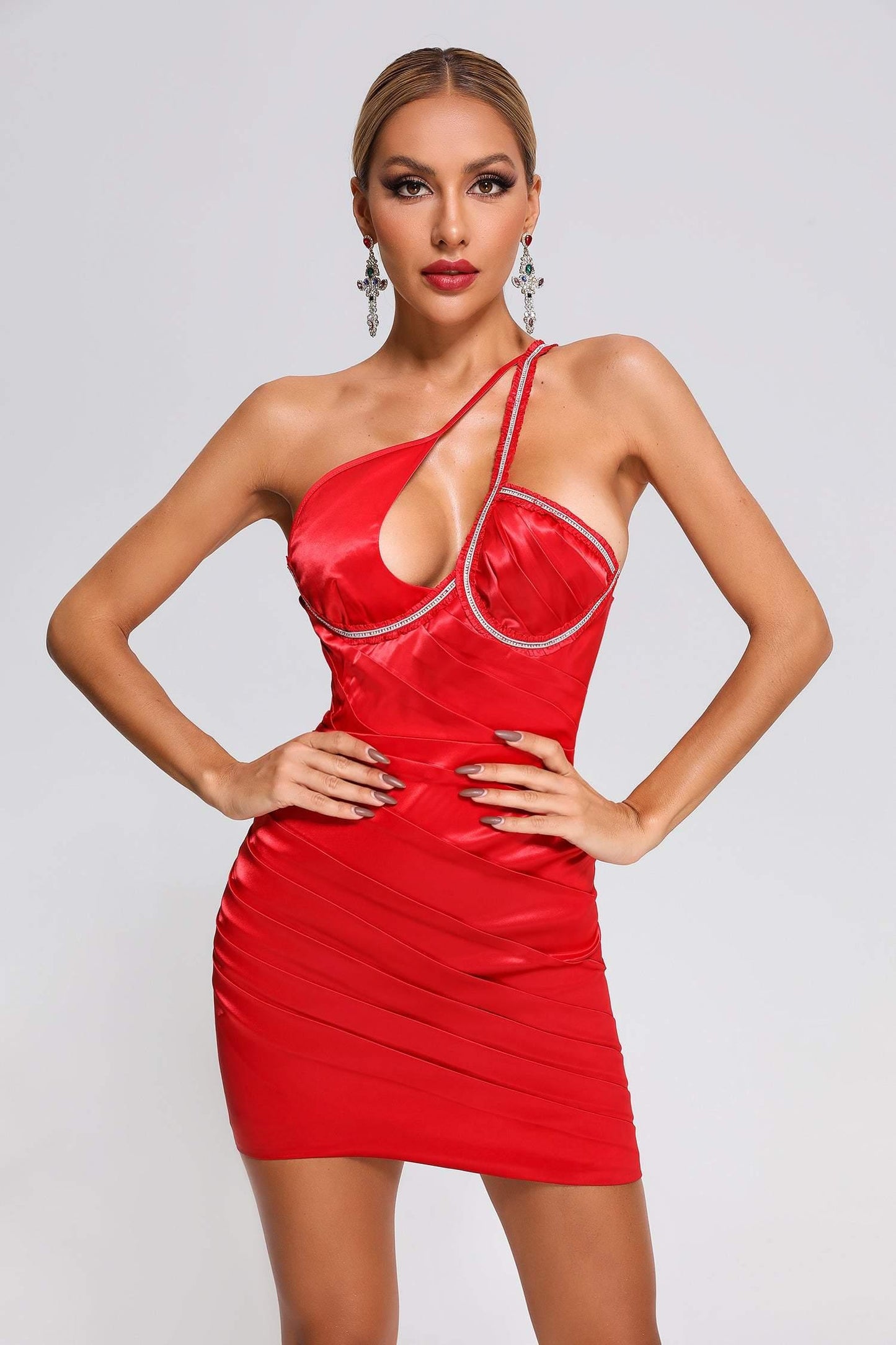 DALIA - Paisley Satin Mini Dress Red