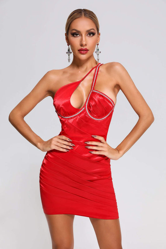 DALIA - Paisley Satin Mini Dress Red