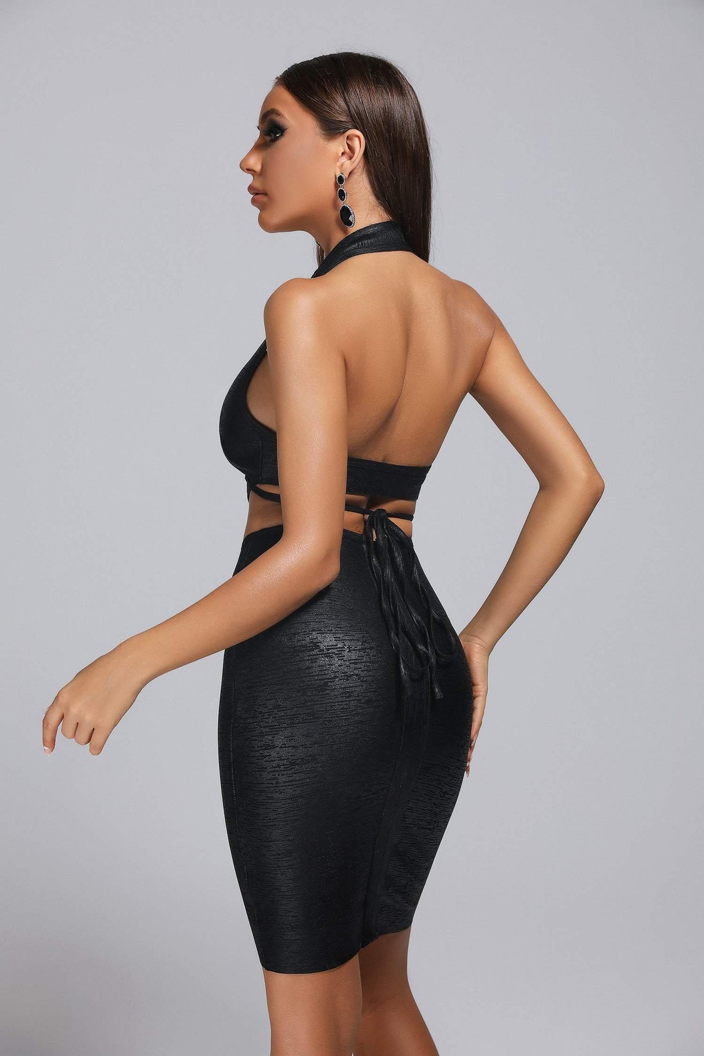 DALIA - Black Metallic Mini Bandage Dress