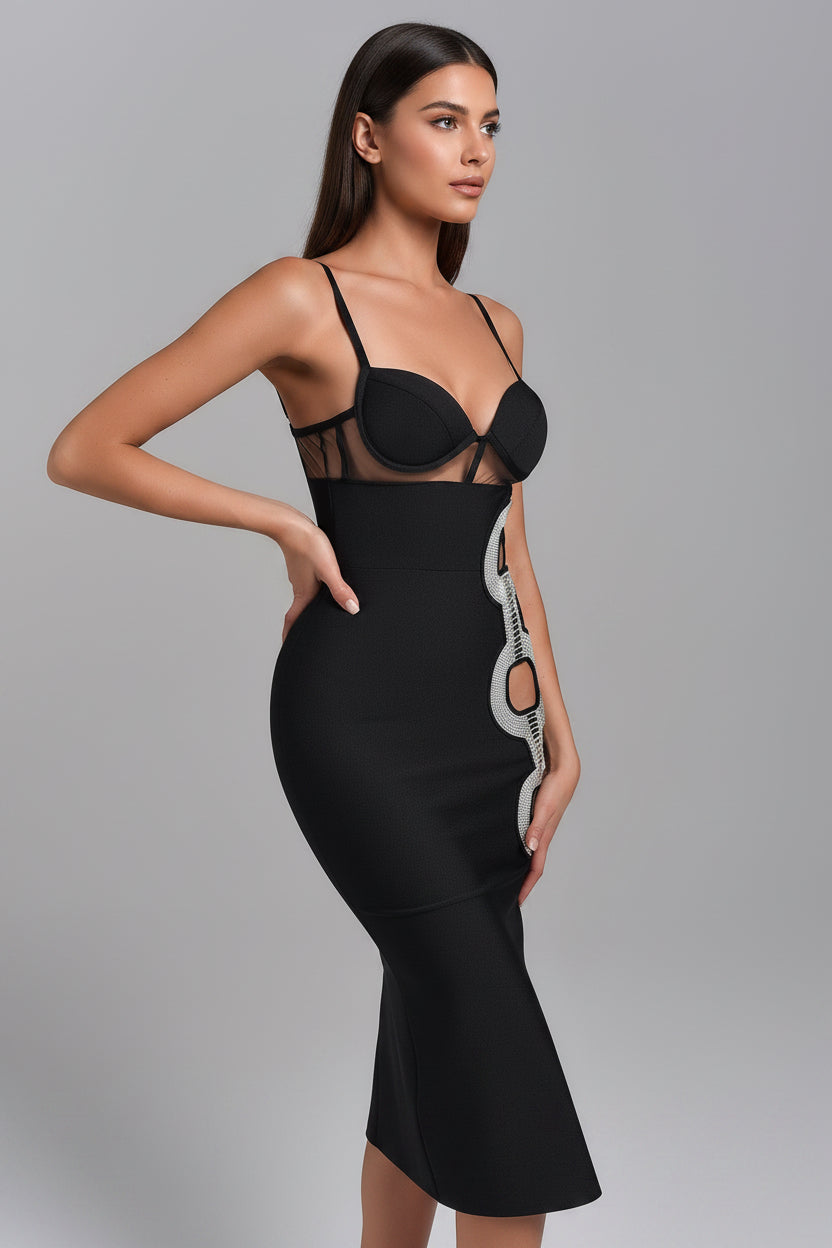 DALIA - Diamonate Midi Bandage Dress