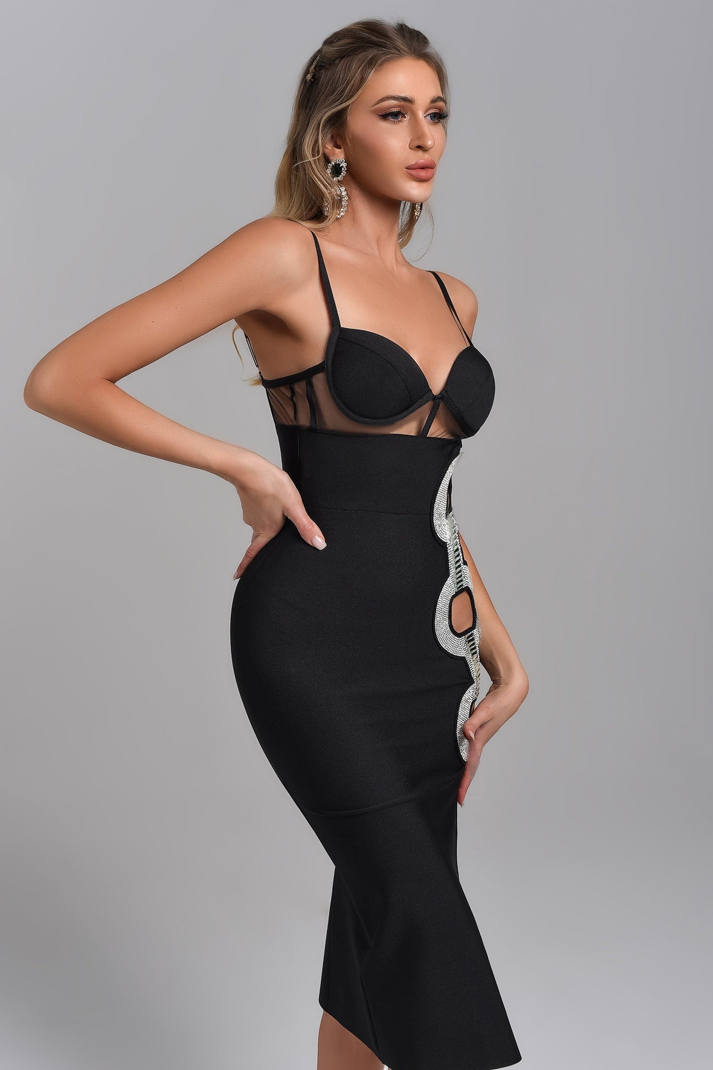 DALIA - Diamonate Midi Bandage Dress