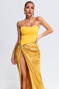 DALIA - Corset Satin Midi Dress - Yellow