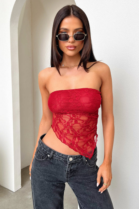 DALIA - Lace Bandeau Top - Burgundy