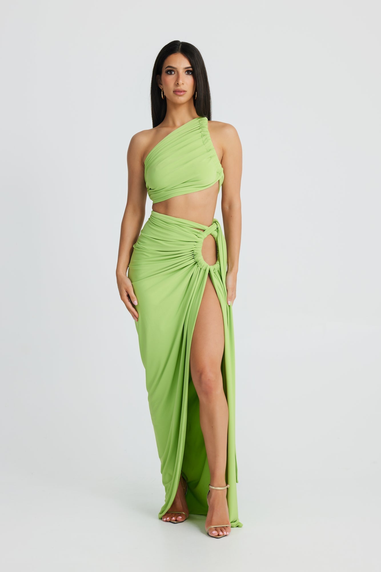 DALIA - Slanted Shoulder Halter Set In Green