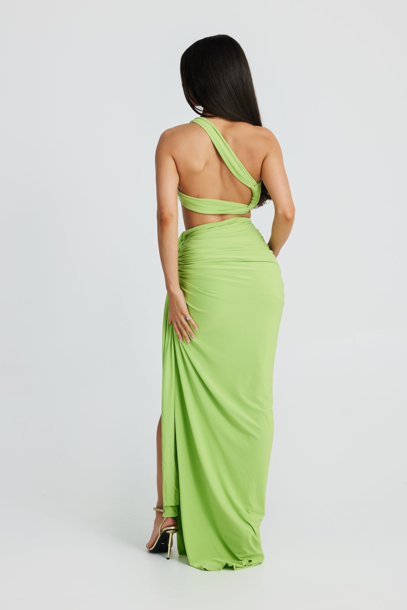 DALIA - Slanted Shoulder Halter Set In Green