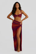 DALIA - Swimsuit Braided Suspender Top Slit Skirt Set In Wine Red